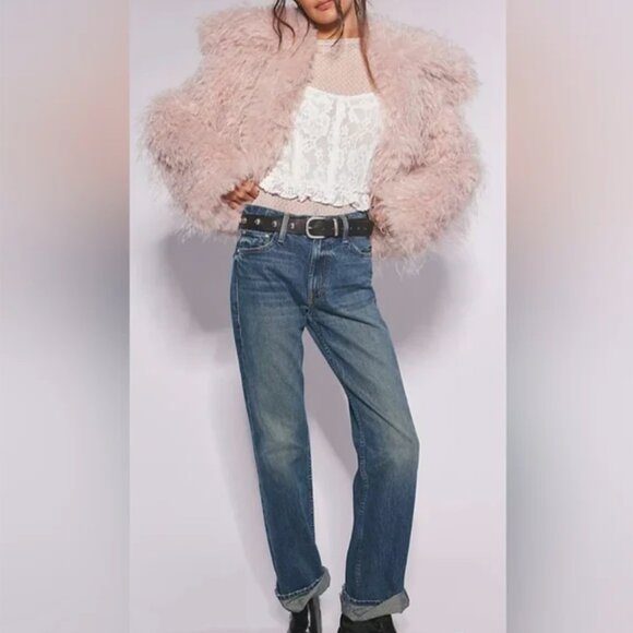 Free People NWT Faux Fur Oversized Soft Pink Creamy Jacket size S